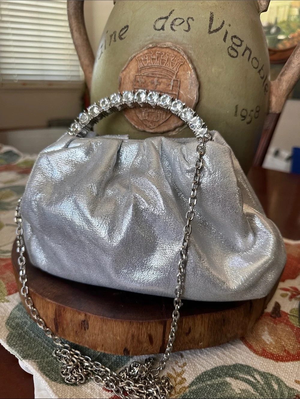 Silver Crystal-Handle Evening Clutch